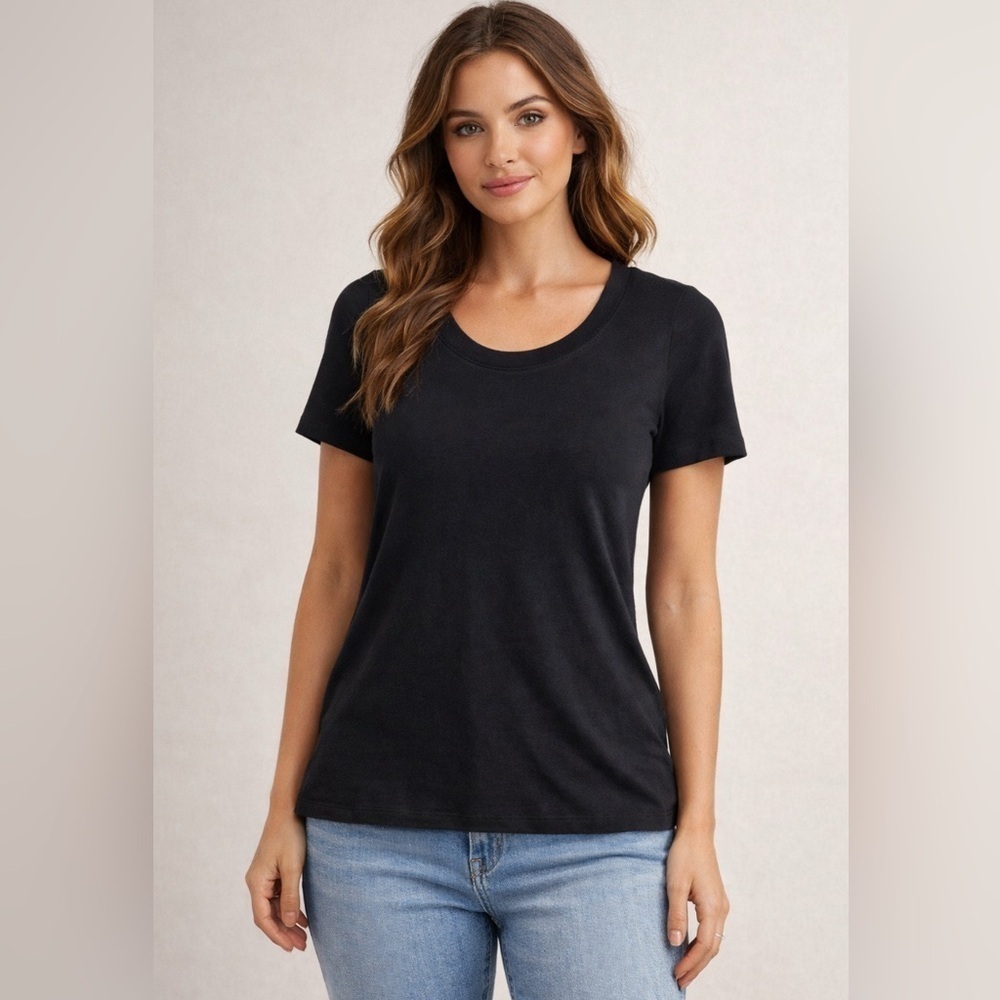 Bay Studio Women's Classic Black 100% Pima Cotton S/S Tee Shirt Top Size 1X EUC
